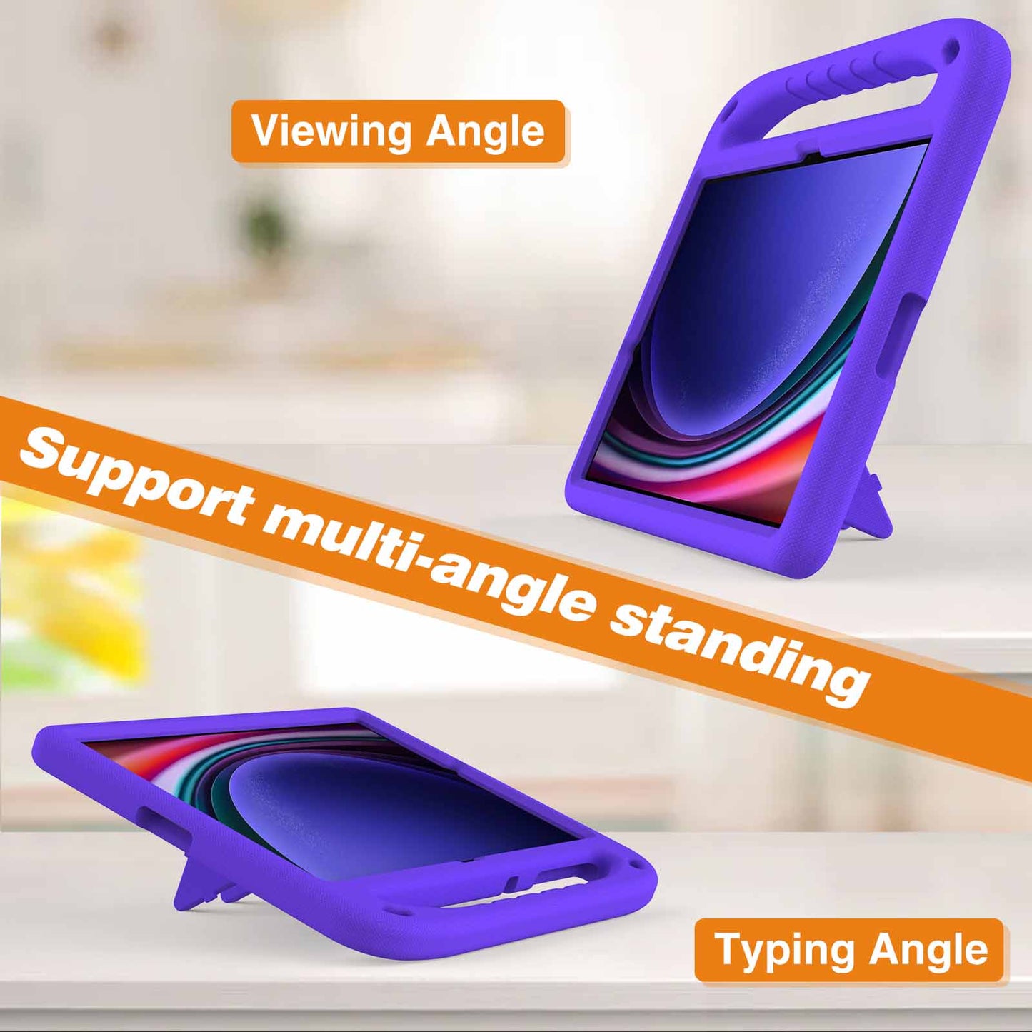 For Samsung Galaxy Tab S9 FE+ Case Hand Grip EVA Tablet Kickstand Cover - Purple