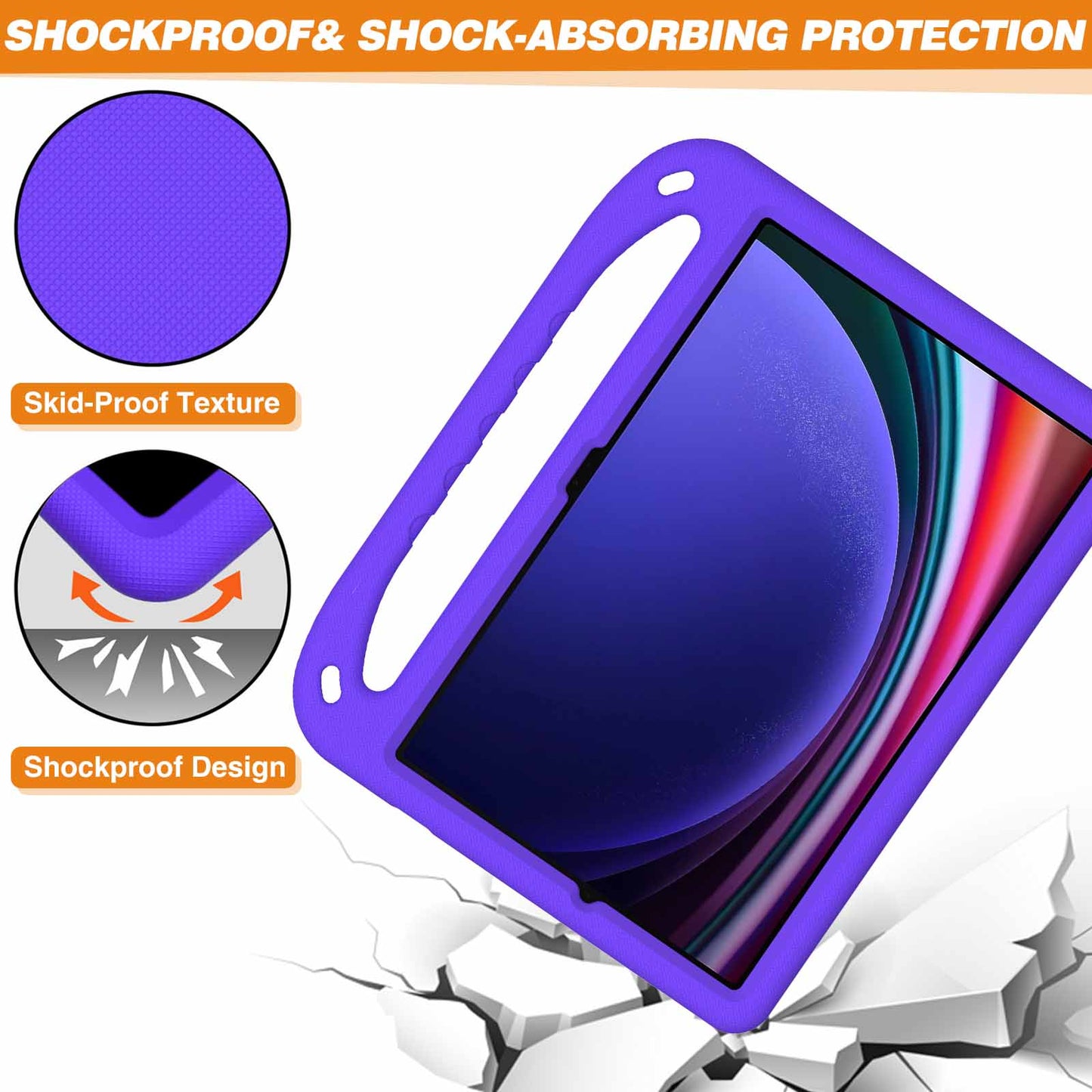 For Samsung Galaxy Tab S9 FE+ Case Hand Grip EVA Tablet Kickstand Cover - Purple