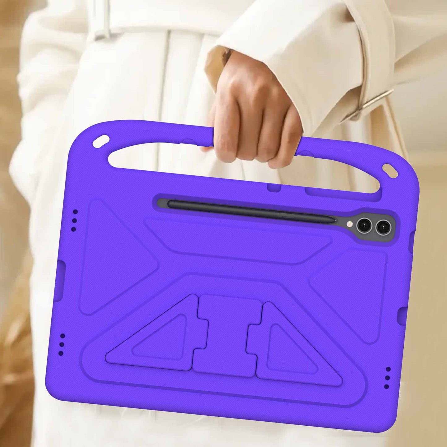 For Samsung Galaxy Tab S9 FE+ Case Hand Grip EVA Tablet Kickstand Cover - Purple