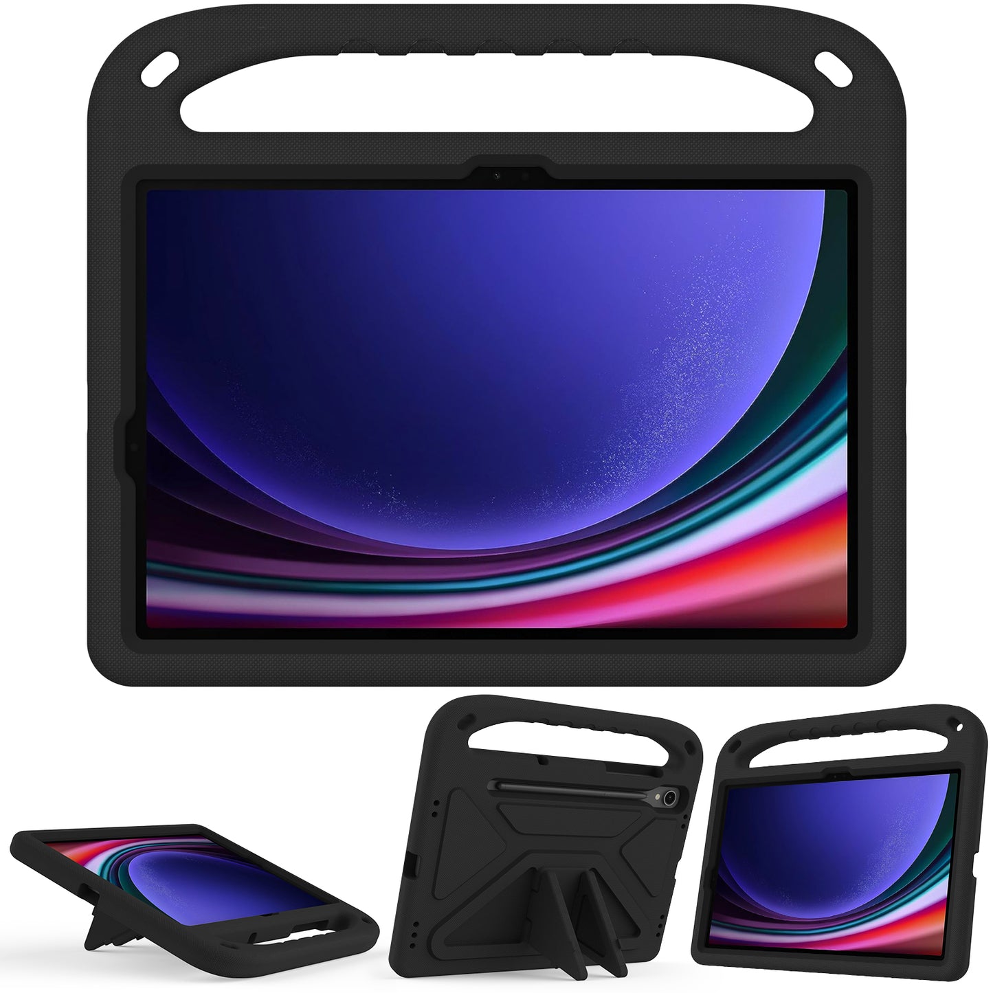 For Samsung Galaxy Tab S9 FE Case Kickstand EVA Tablet Cover with Hand Grip - Black