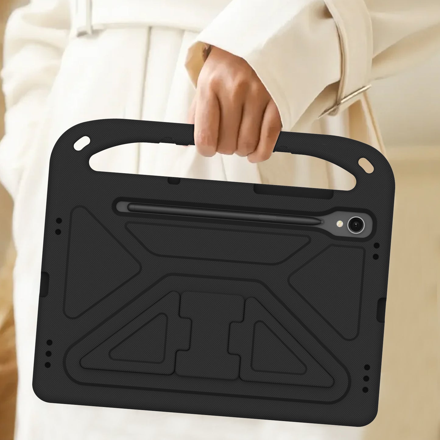 For Samsung Galaxy Tab S9 FE Case Kickstand EVA Tablet Cover with Hand Grip - Black