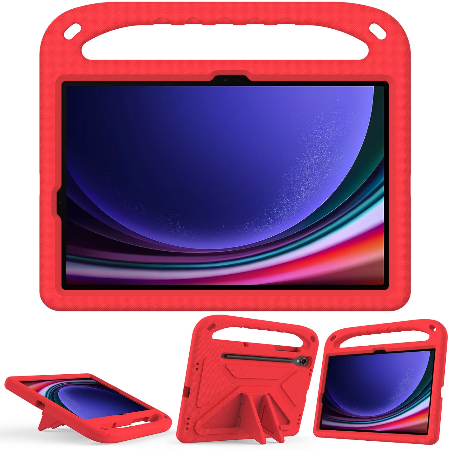 For Samsung Galaxy Tab S9 FE Case Kickstand EVA Tablet Cover with Hand Grip - Red