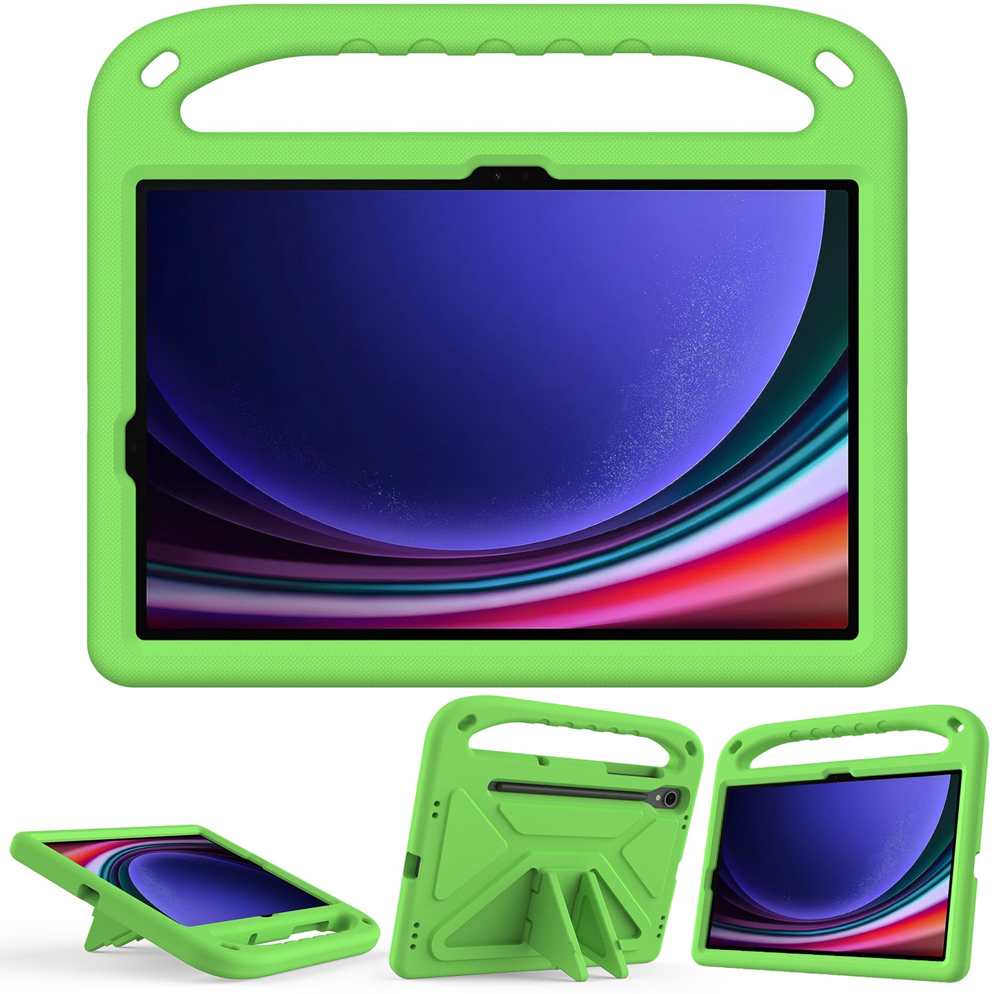 For Samsung Galaxy Tab S9 FE Case Kickstand EVA Tablet Cover with Hand Grip - Green
