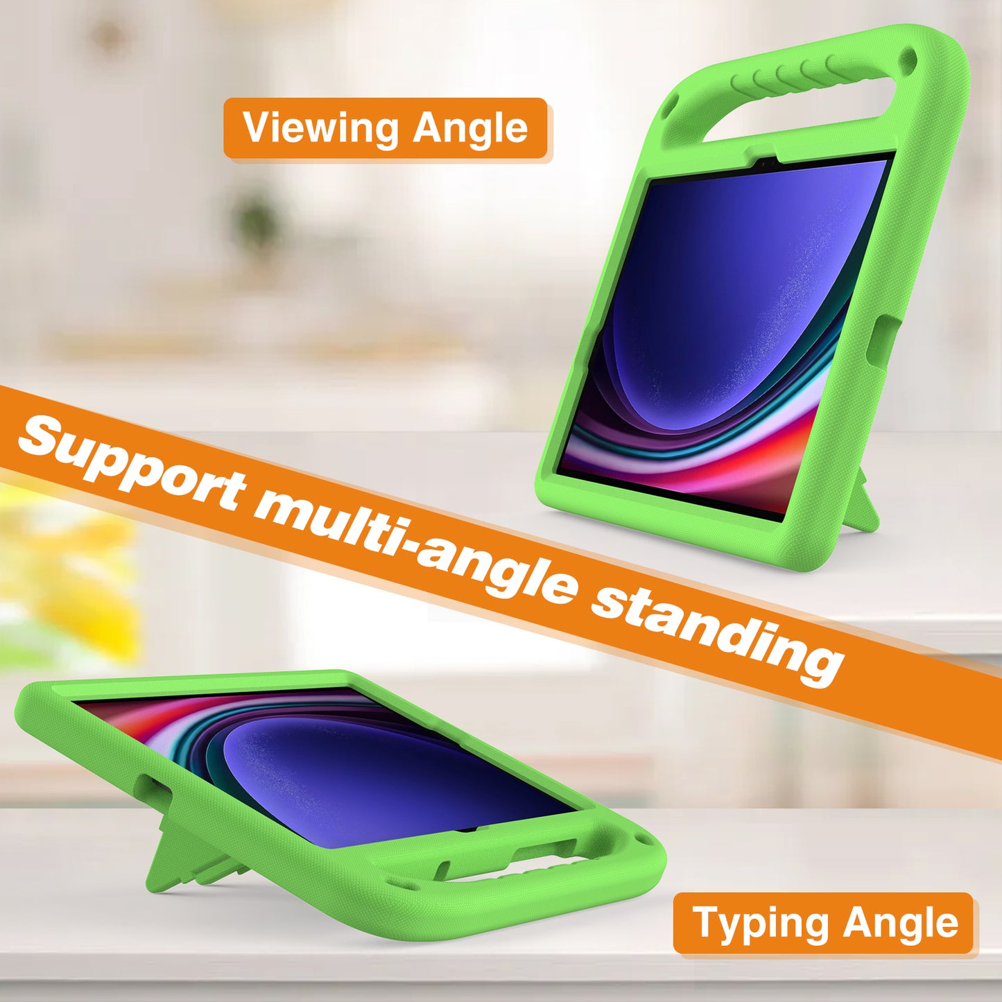 For Samsung Galaxy Tab S9 FE Case Kickstand EVA Tablet Cover with Hand Grip - Green