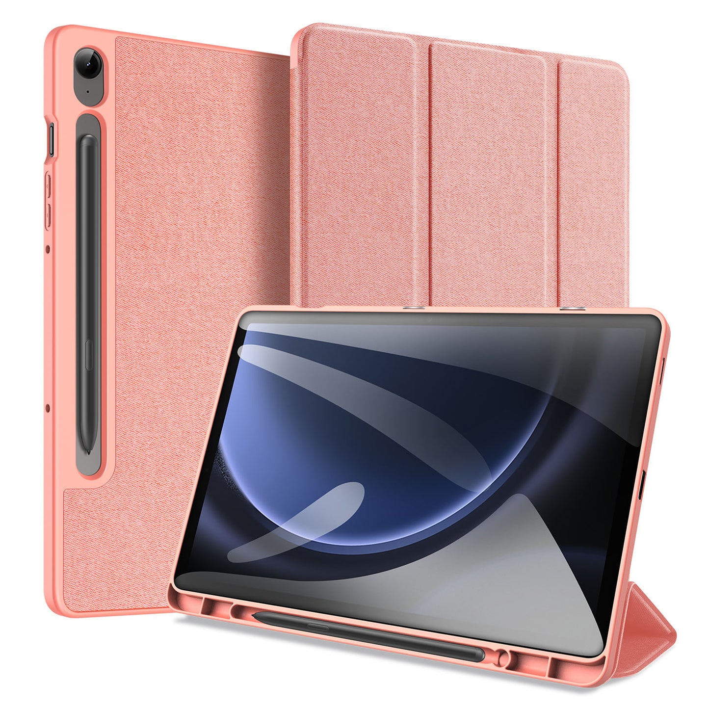 DUX DUCIS Domo Series for Samsung Galaxy Tab S9 FE Case Tri-fold Stand Leather Smart Folio Tablet Case - Pink