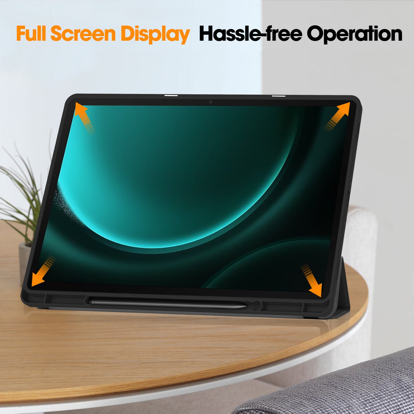 For Samsung Galaxy Tab S9 FE+ / Tab S9+ Case PU Leather+TPU Auto Sleep / Wake Tablet Cover with Pencil Holder - Black