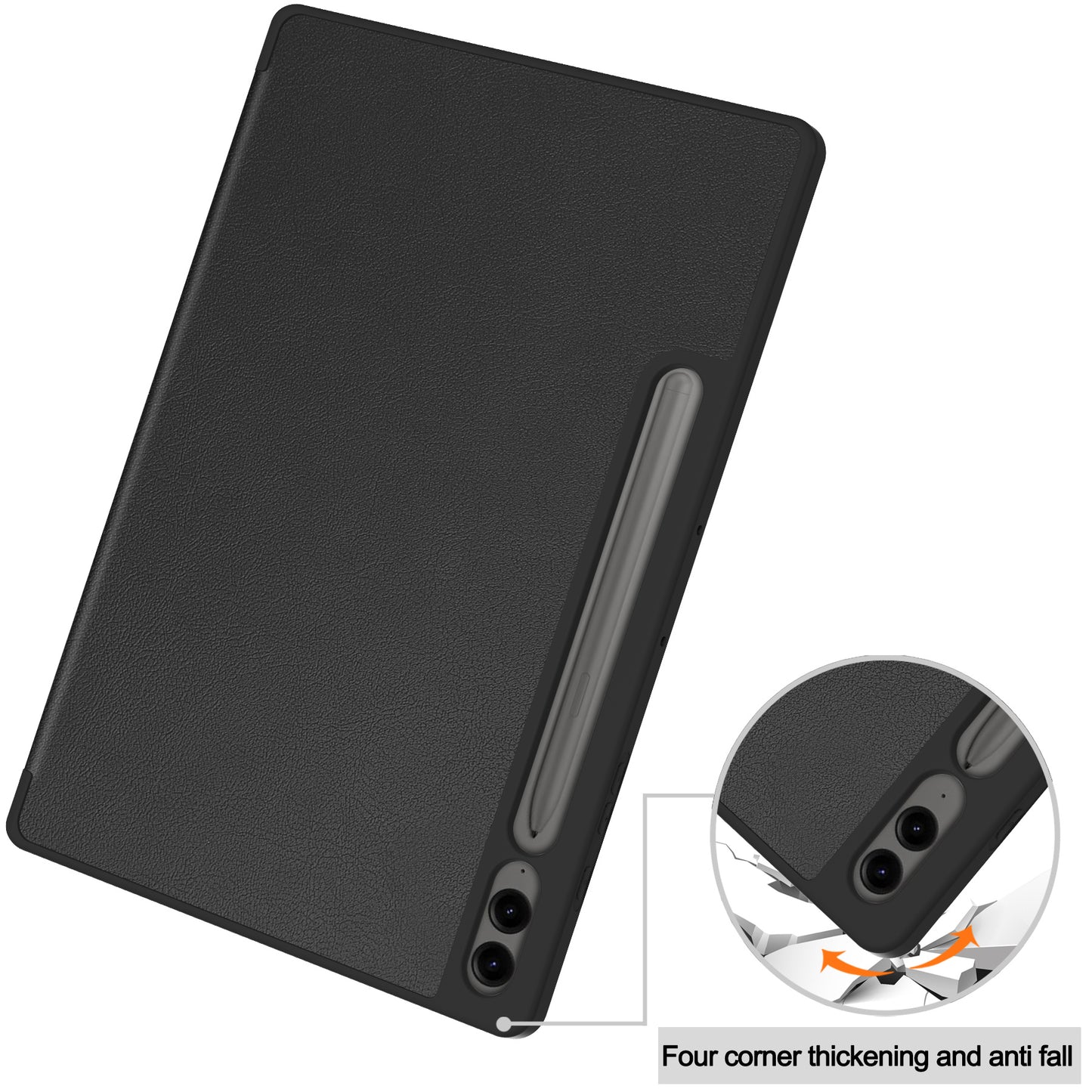For Samsung Galaxy Tab S9 FE+ / Tab S9+ Case PU Leather+TPU Auto Sleep / Wake Tablet Cover with Pencil Holder - Black