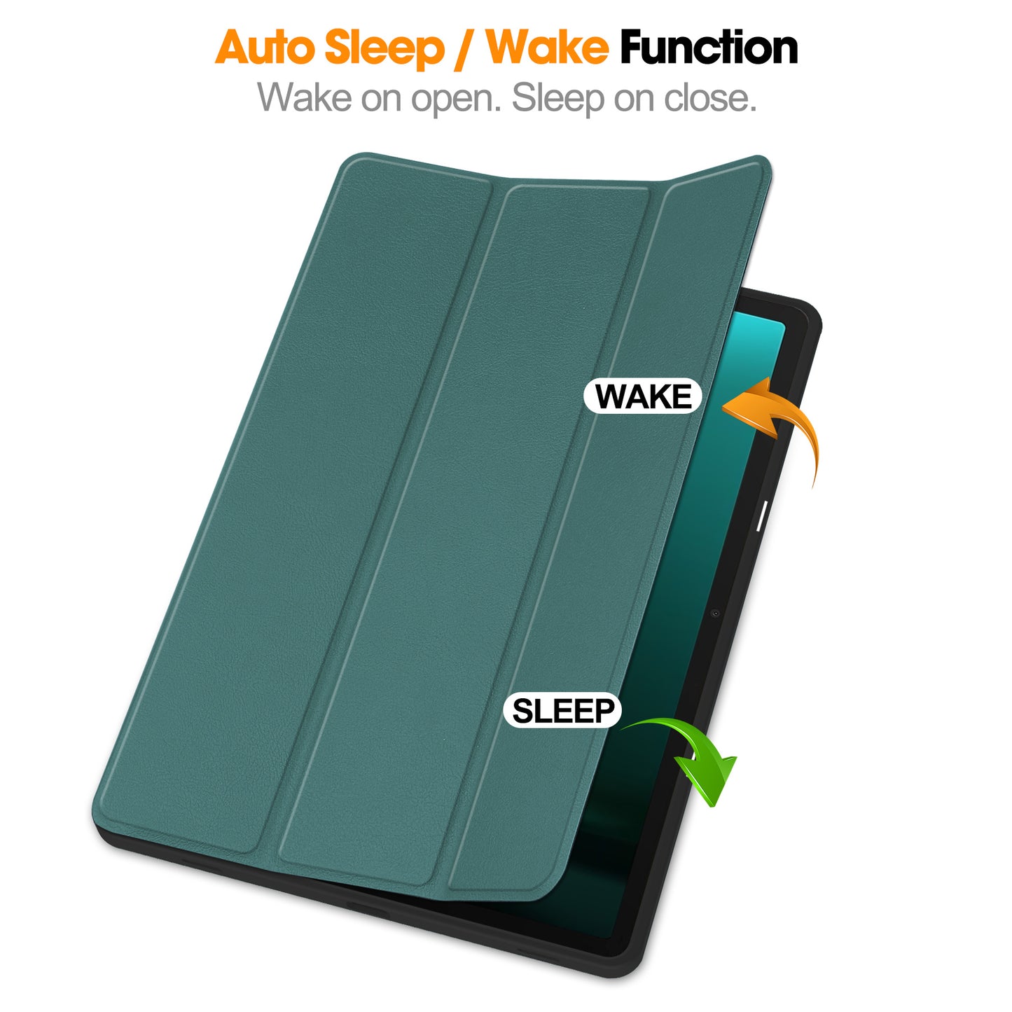 For Samsung Galaxy Tab S9 FE+ / Tab S9+ Case PU Leather+TPU Auto Sleep / Wake Tablet Cover with Pencil Holder - Blackish Green