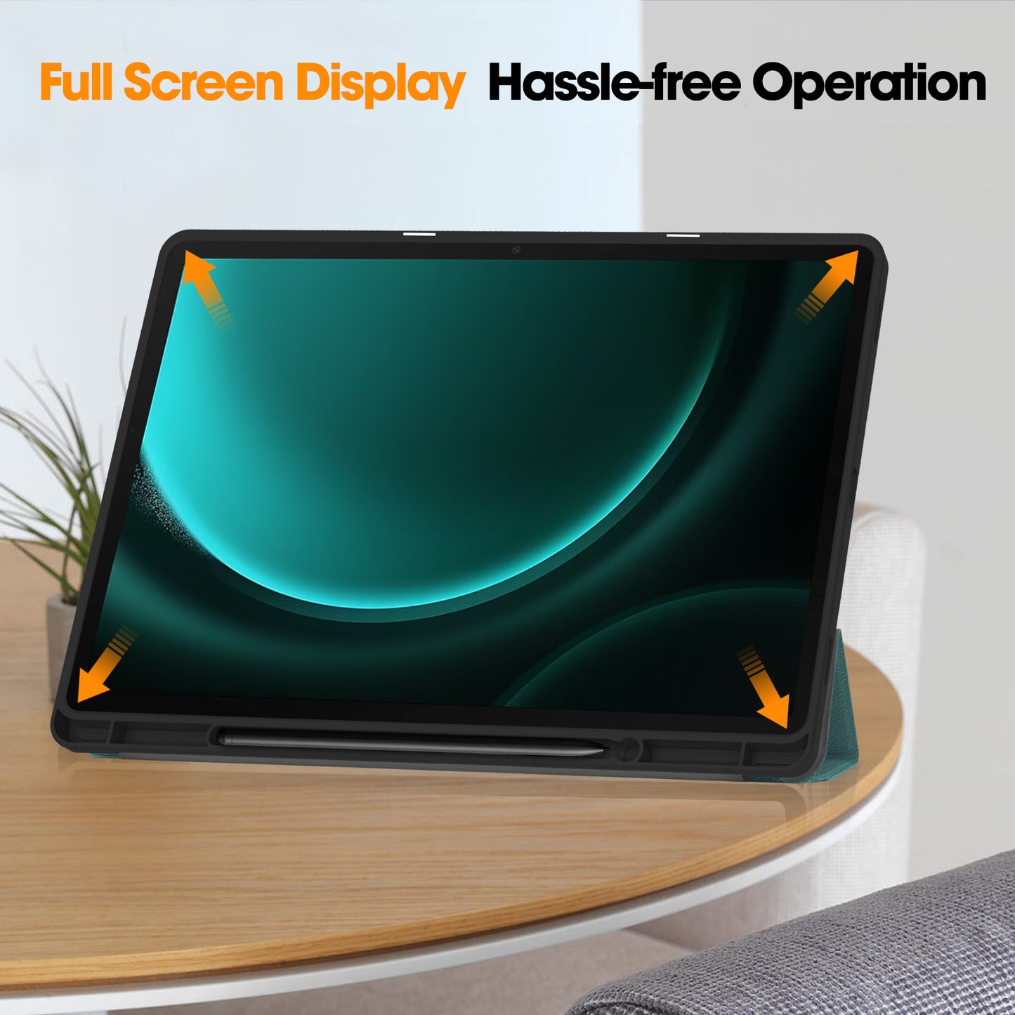 For Samsung Galaxy Tab S9 FE+ / Tab S9+ Case PU Leather+TPU Auto Sleep / Wake Tablet Cover with Pencil Holder - Blackish Green