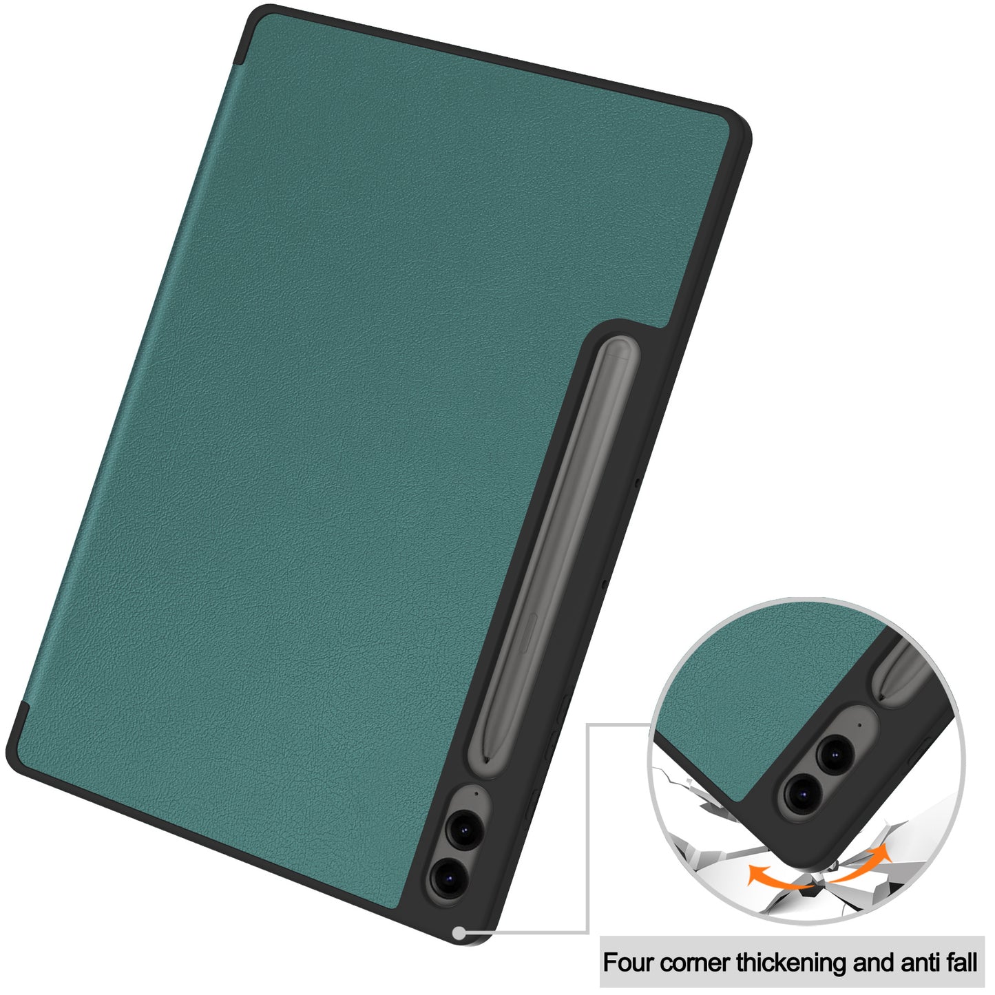 For Samsung Galaxy Tab S9 FE+ / Tab S9+ Case PU Leather+TPU Auto Sleep / Wake Tablet Cover with Pencil Holder - Blackish Green