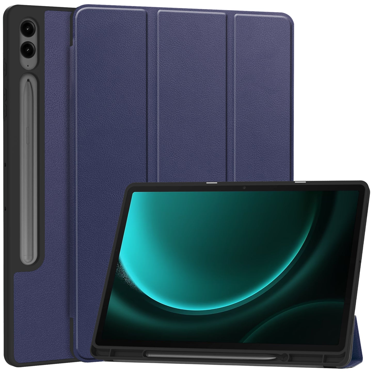 For Samsung Galaxy Tab S9 FE+ / Tab S9+ Case PU Leather+TPU Auto Sleep / Wake Tablet Cover with Pencil Holder - Dark Blue