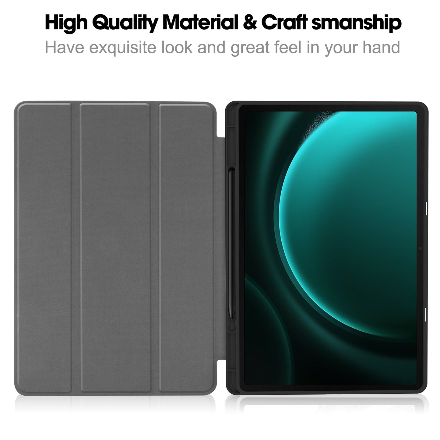 For Samsung Galaxy Tab S9 FE+ / Tab S9+ Case PU Leather+TPU Auto Sleep / Wake Tablet Cover with Pencil Holder - Dark Blue
