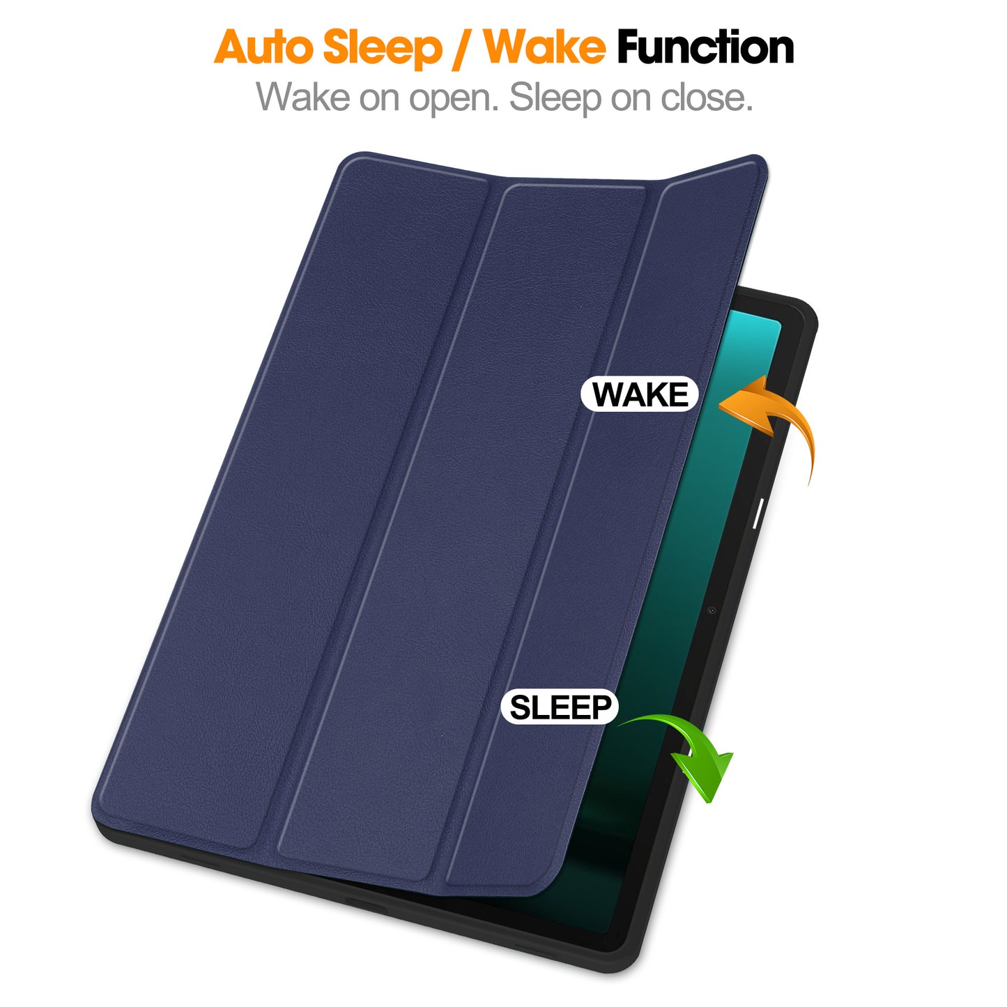 For Samsung Galaxy Tab S9 FE+ / Tab S9+ Case PU Leather+TPU Auto Sleep / Wake Tablet Cover with Pencil Holder - Dark Blue