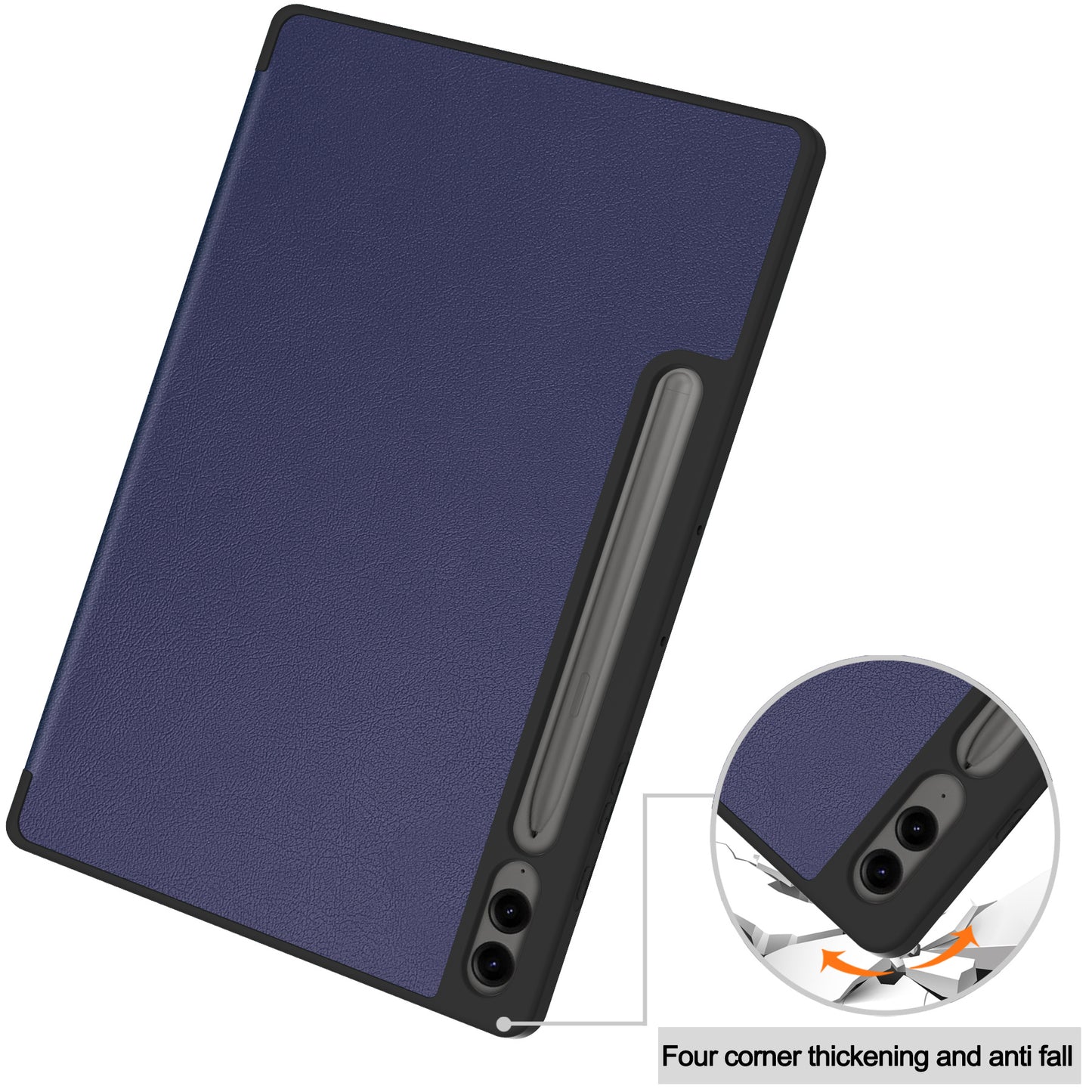 For Samsung Galaxy Tab S9 FE+ / Tab S9+ Case PU Leather+TPU Auto Sleep / Wake Tablet Cover with Pencil Holder - Dark Blue