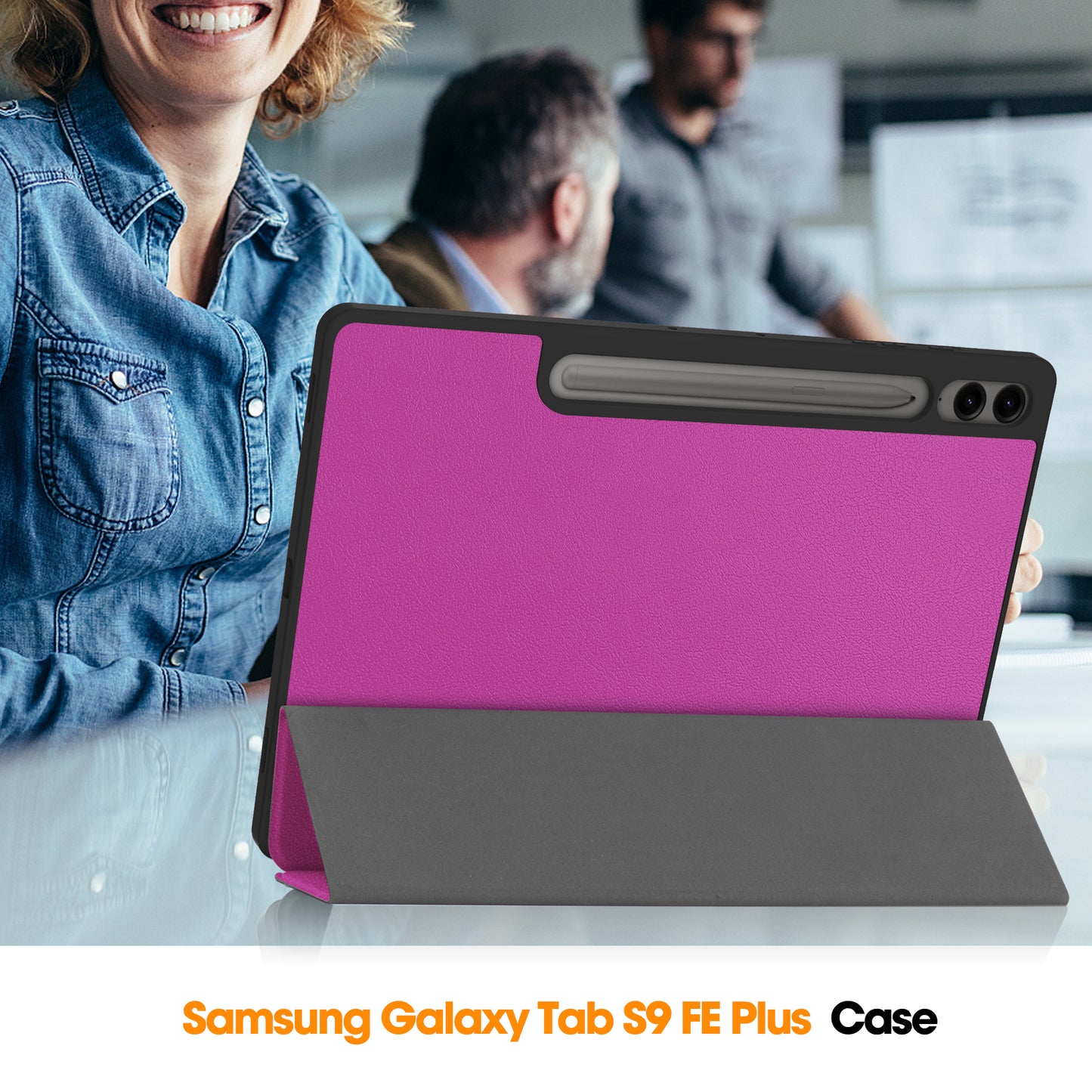 For Samsung Galaxy Tab S9 FE+ / Tab S9+ Case PU Leather+TPU Auto Sleep / Wake Tablet Cover with Pencil Holder - Purple