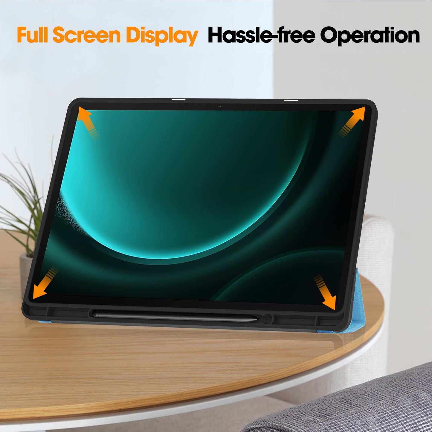 For Samsung Galaxy Tab S9 FE+ / Tab S9+ Case PU Leather+TPU Auto Sleep / Wake Tablet Cover with Pencil Holder - Sky Blue