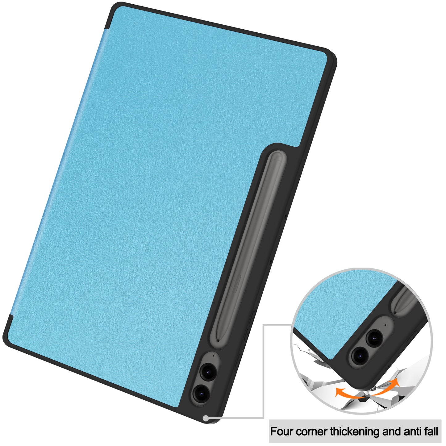 For Samsung Galaxy Tab S9 FE+ / Tab S9+ Case PU Leather+TPU Auto Sleep / Wake Tablet Cover with Pencil Holder - Sky Blue