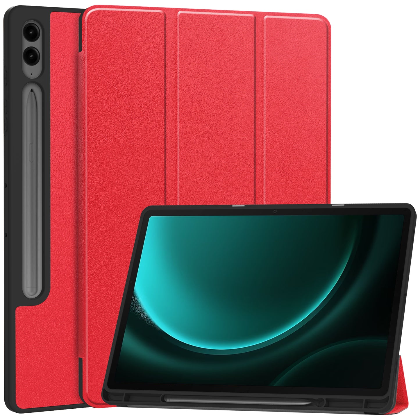 For Samsung Galaxy Tab S9 FE+ / Tab S9+ Case PU Leather+TPU Auto Sleep / Wake Tablet Cover with Pencil Holder - Red