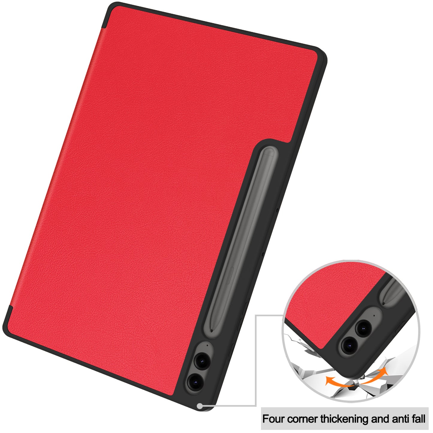 For Samsung Galaxy Tab S9 FE+ / Tab S9+ Case PU Leather+TPU Auto Sleep / Wake Tablet Cover with Pencil Holder - Red