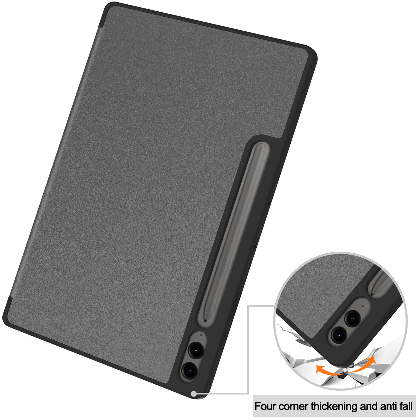 For Samsung Galaxy Tab S9 FE+ / Tab S9+ Case PU Leather+TPU Auto Sleep / Wake Tablet Cover with Pencil Holder - Grey