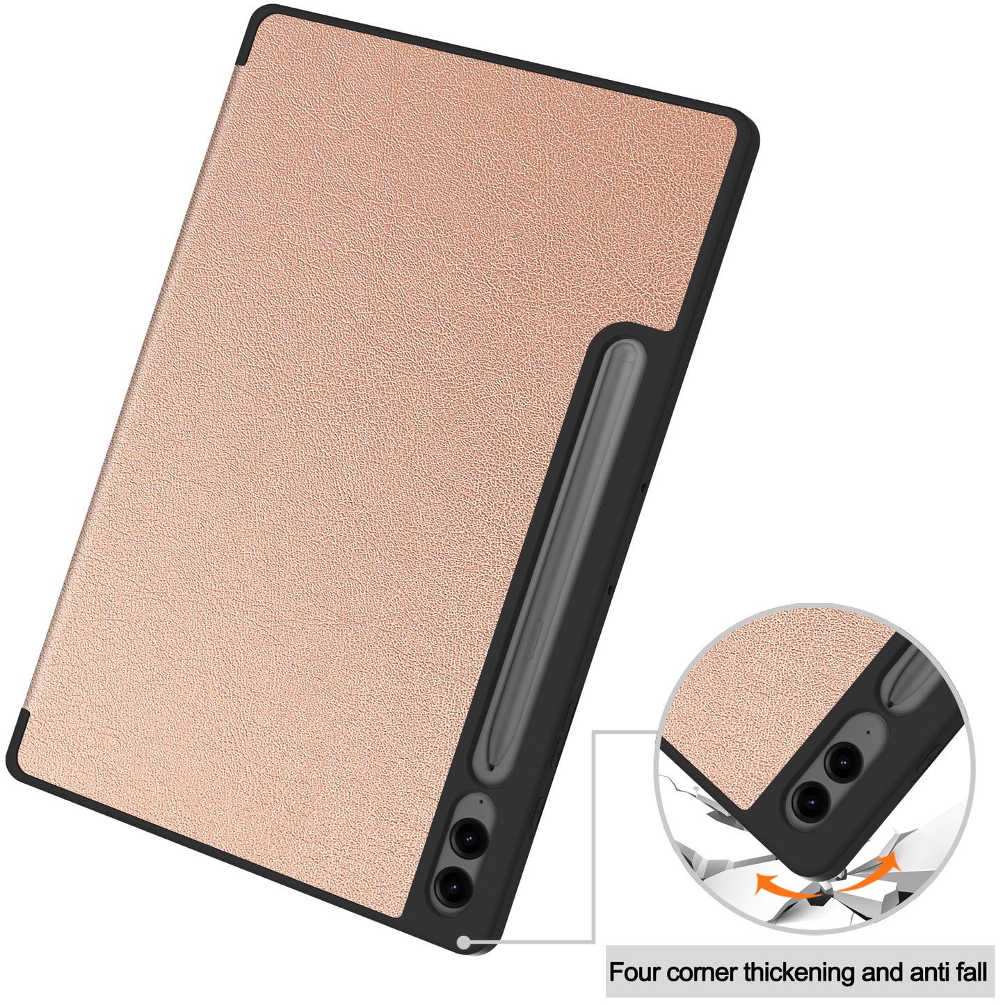 For Samsung Galaxy Tab S9 FE+ / Tab S9+ Case PU Leather+TPU Auto Sleep / Wake Tablet Cover with Pencil Holder - Rose Gold