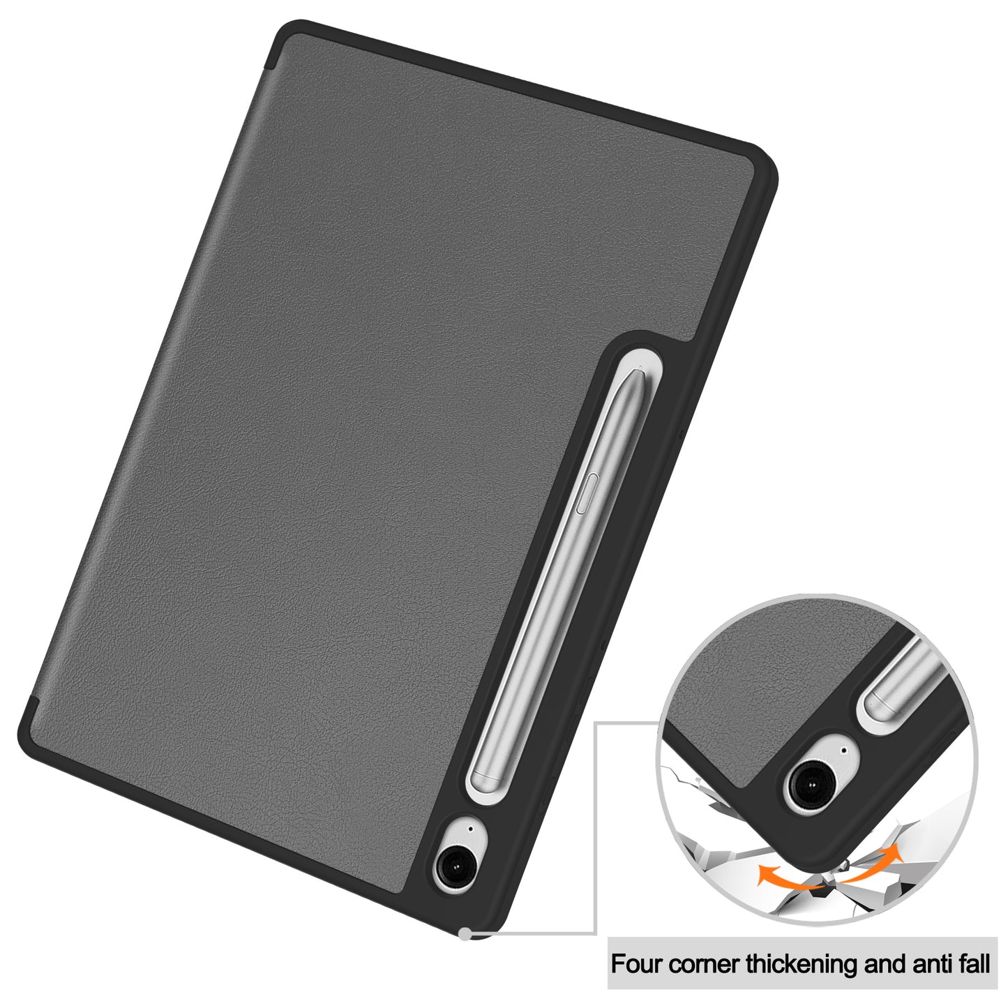 For Samsung Galaxy Tab S9 FE / Tab S9 Smart Case PU Leather+TPU Trifold Stand Tablet Cover with Pencil Holder - Grey