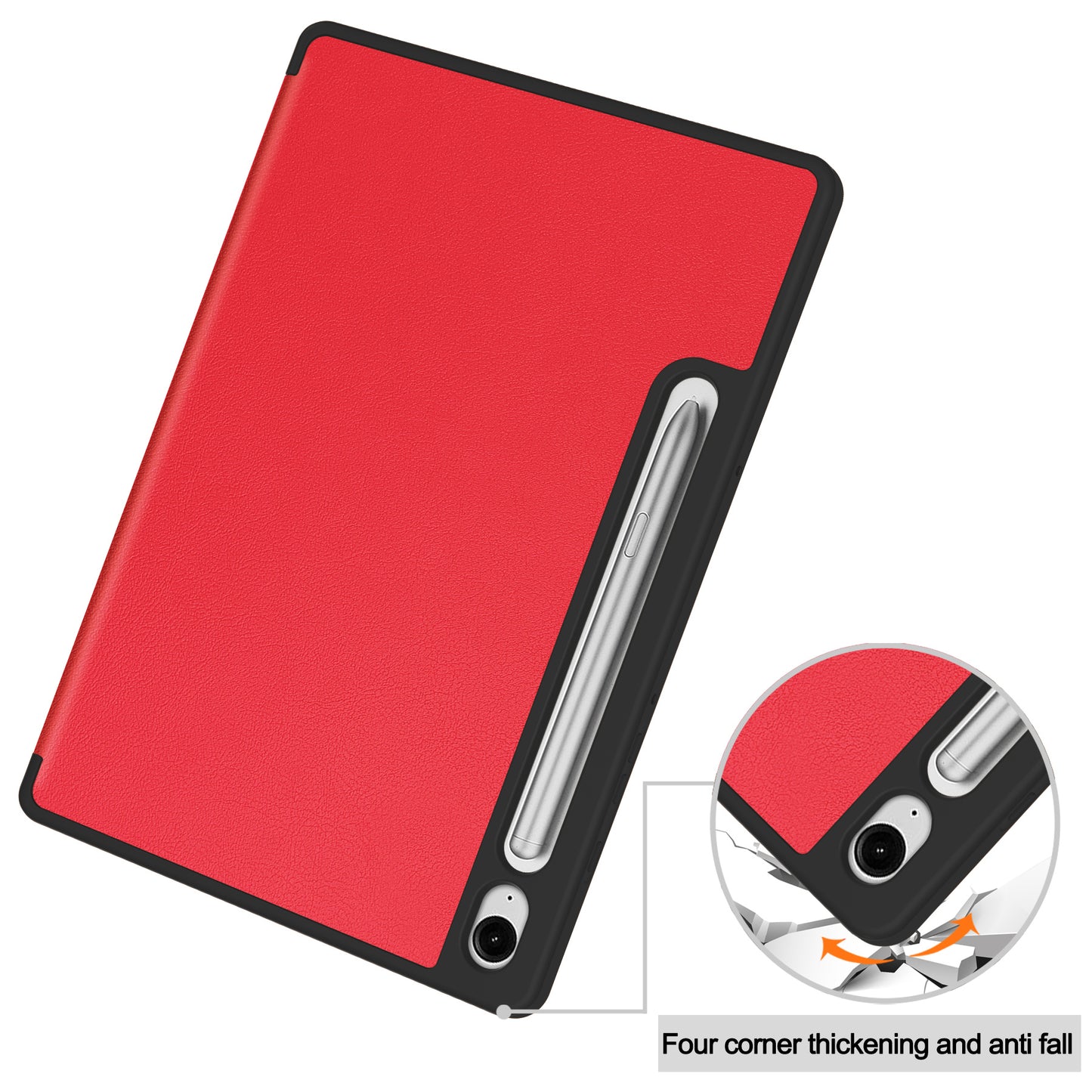 For Samsung Galaxy Tab S9 FE / Tab S9 Smart Case PU Leather+TPU Trifold Stand Tablet Cover with Pencil Holder - Red