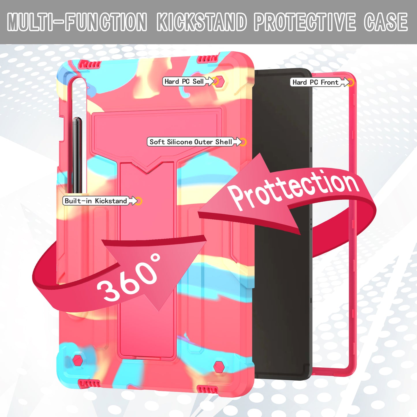 For Samsung Galaxy Tab S9 / Tab S9 FE Protective Case T-Shaped Kickstand PC+Silicone Tablet Cover - Camo Rose