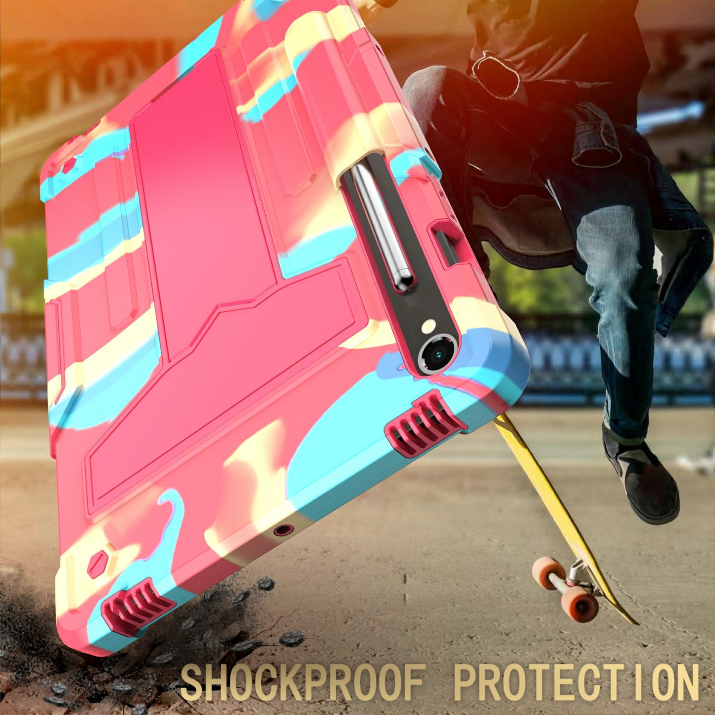 For Samsung Galaxy Tab S9 / Tab S9 FE Protective Case T-Shaped Kickstand PC+Silicone Tablet Cover - Camo Rose