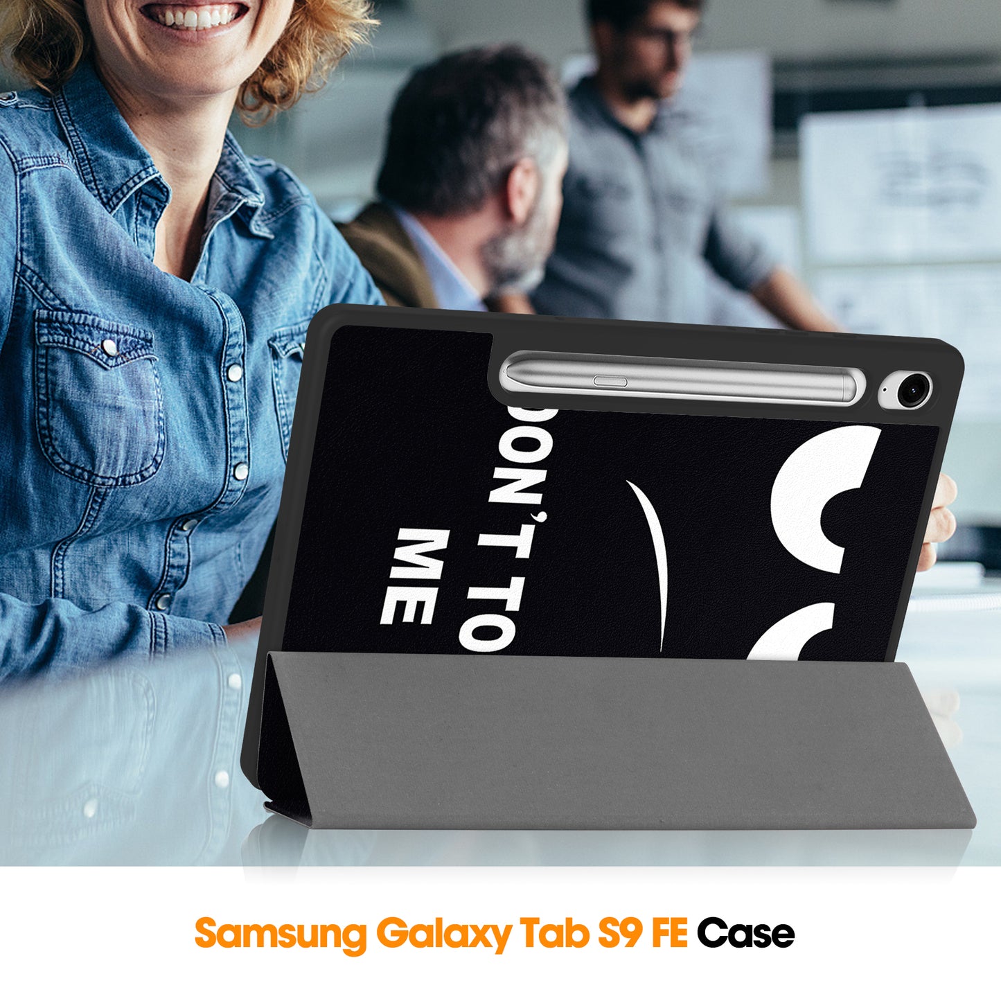 For Samsung Galaxy Tab S9 FE / Tab S9 Case Leather Pattern Printing Smart Tablet Cover with Pencil Holder - Don't Touch Me