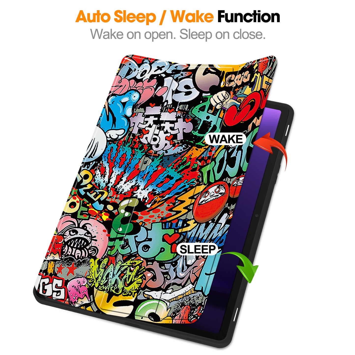 For Samsung Galaxy Tab S9 FE / Tab S9 Case Leather Pattern Printing Smart Tablet Cover with Pencil Holder - Graffiti