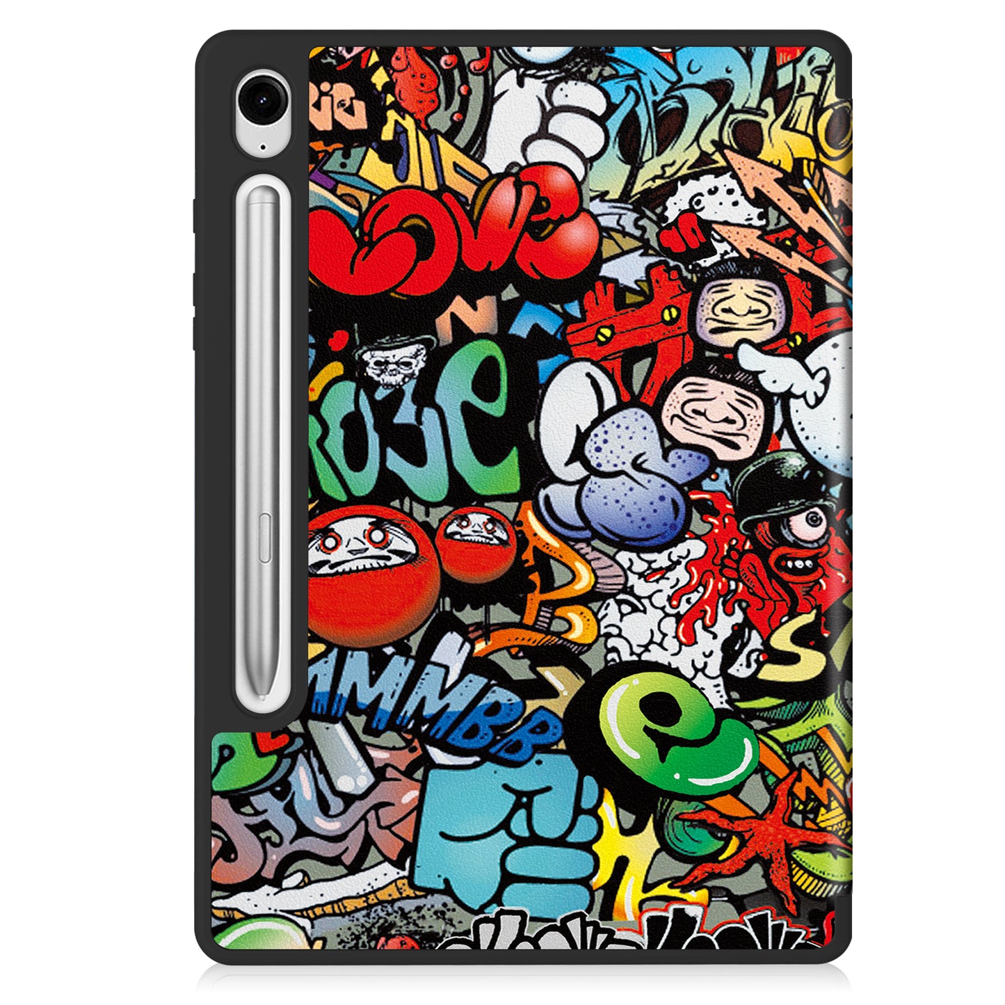 For Samsung Galaxy Tab S9 FE / Tab S9 Case Leather Pattern Printing Smart Tablet Cover with Pencil Holder - Graffiti