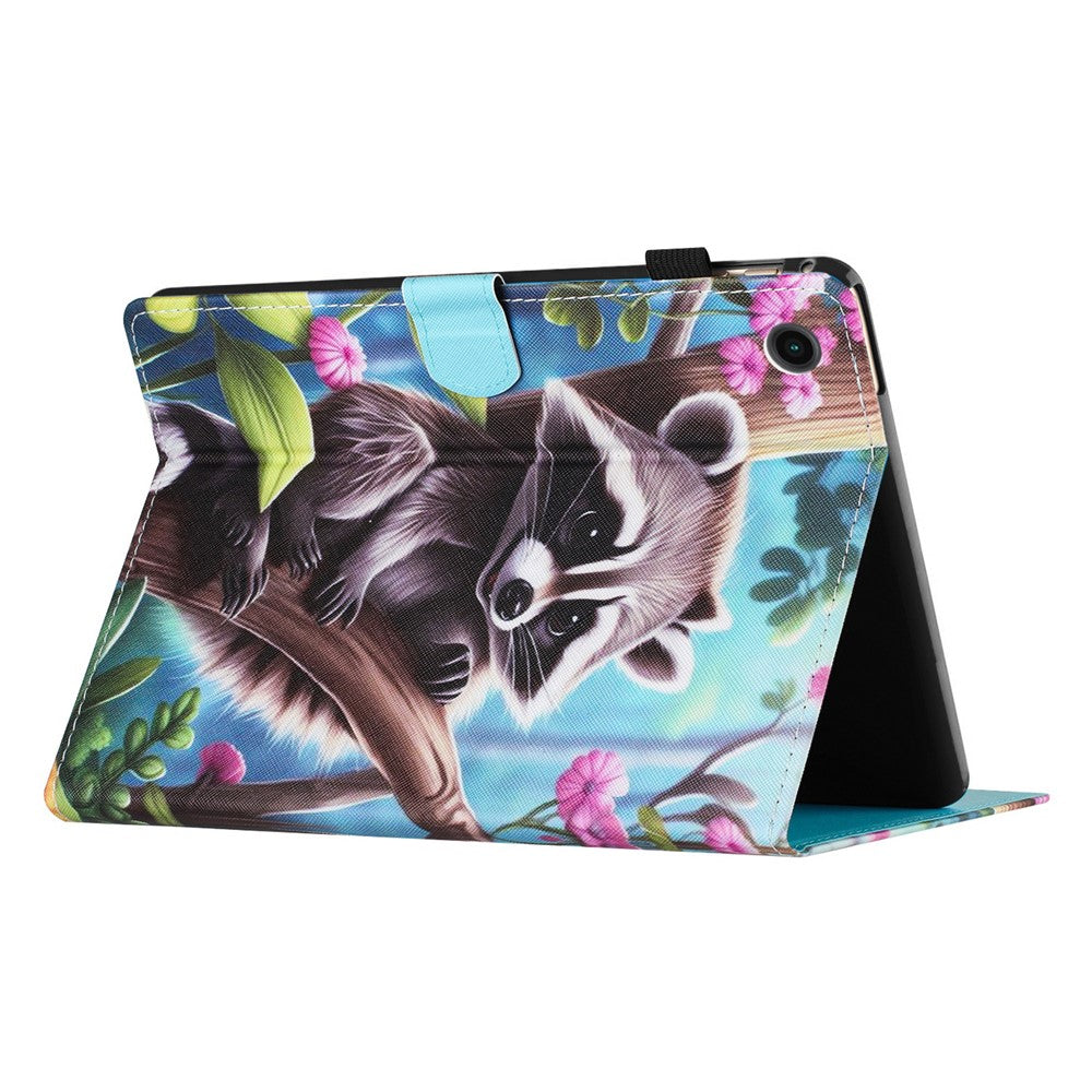 For Lenovo Tab M10 Plus X606F Case Stitching Pattern Printing Stand Tablet Cover - Racoon