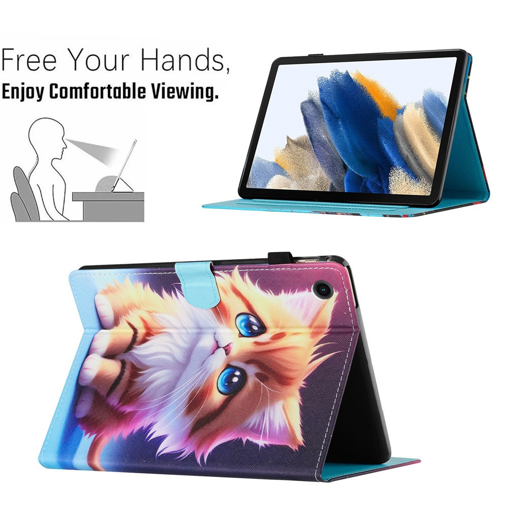 For Lenovo Tab M10 Plus X606F Case Stitching Pattern Printing Stand Tablet Cover - Cat