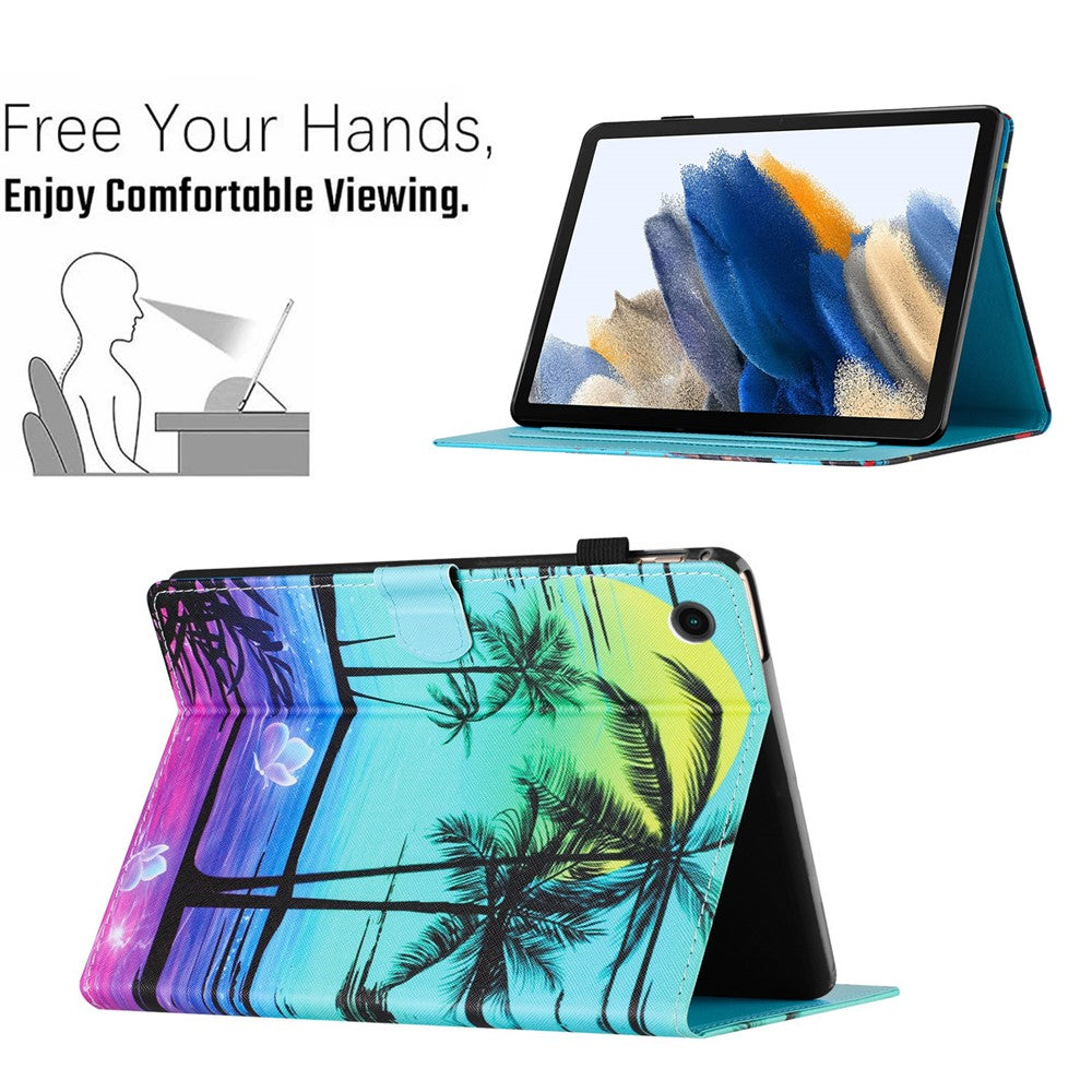 For Lenovo Tab M10 Plus X606F Case Stitching Pattern Printing Stand Tablet Cover - Coconut Palm