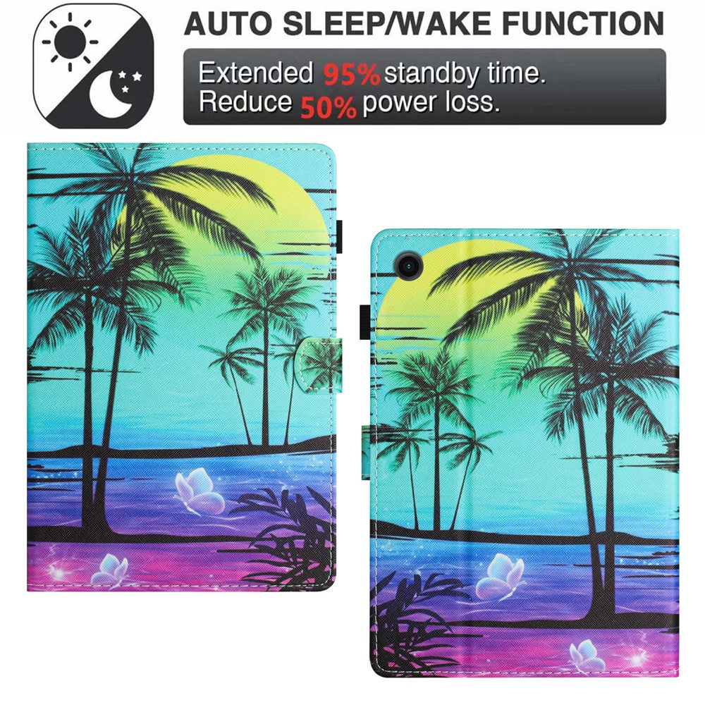 For Lenovo Tab M10 Plus X606F Case Stitching Pattern Printing Stand Tablet Cover - Coconut Palm