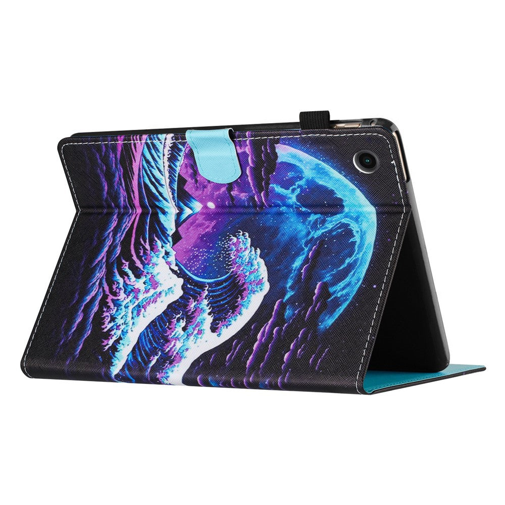 For Lenovo Tab M10 Plus X606F Case Stitching Pattern Printing Stand Tablet Cover - Sea Wave