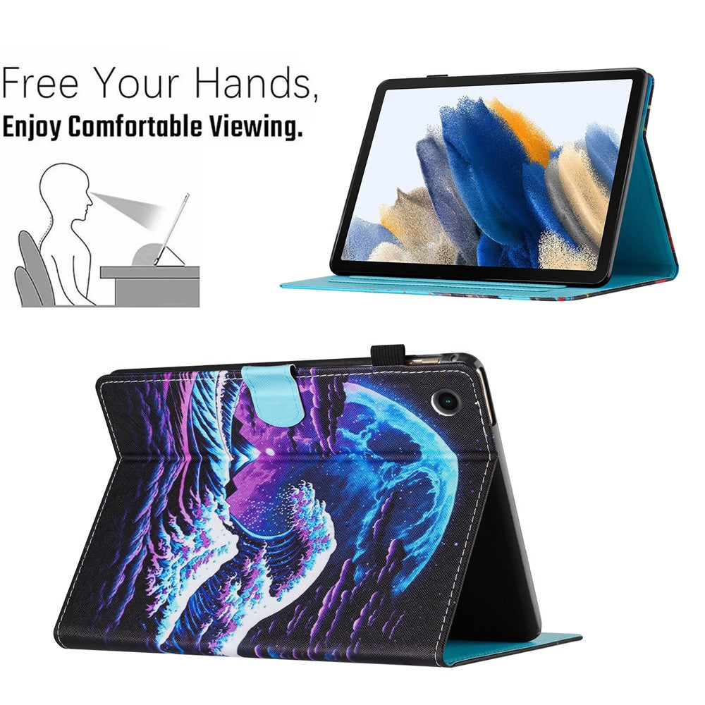 For Lenovo Tab M10 Plus X606F Case Stitching Pattern Printing Stand Tablet Cover - Sea Wave