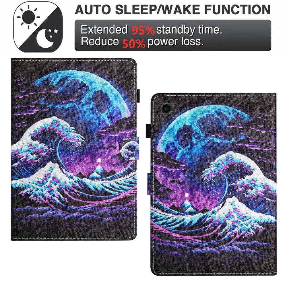 For Lenovo Tab M10 Plus X606F Case Stitching Pattern Printing Stand Tablet Cover - Sea Wave