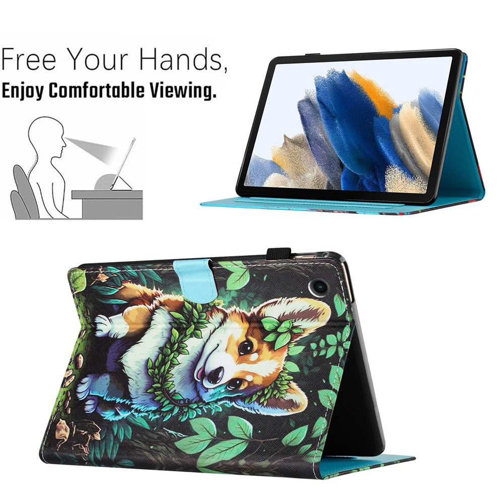 For Lenovo Tab M10 Plus X606F Case Stitching Pattern Printing Stand Tablet Cover - Corgi