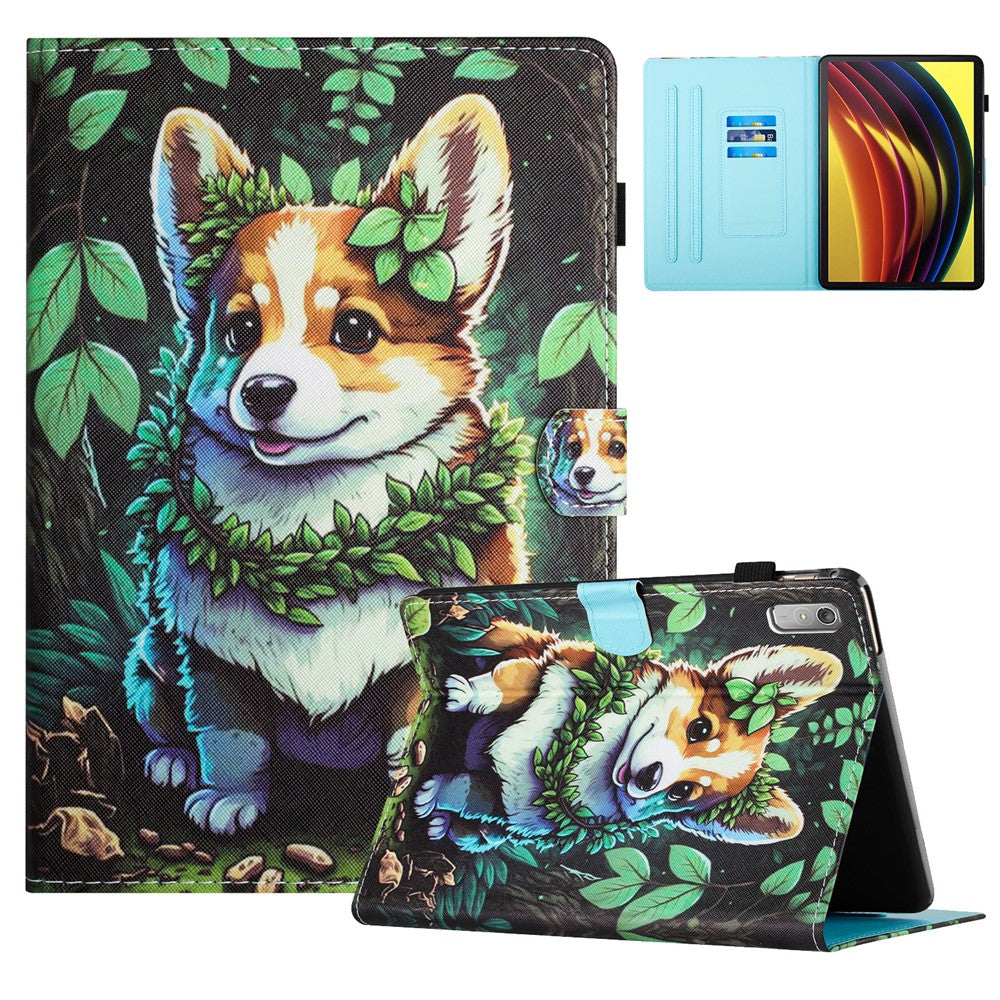 For Lenovo Tab P11 Gen 2 TB-350 Case Pattern Printing Leather Card Holder Tablet Cover - Corgi