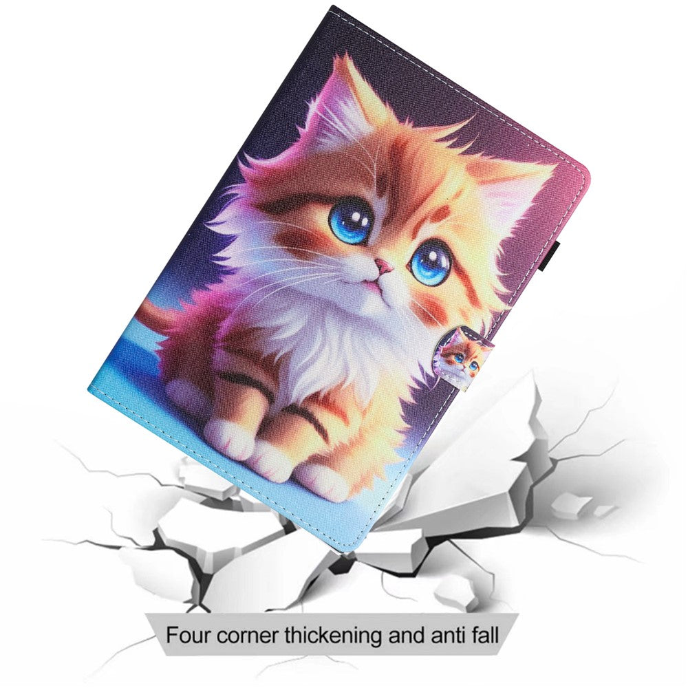 For Lenovo Tab P11 Gen 2 TB-350 Case Pattern Printing Leather Card Holder Tablet Cover - Yellow Cat