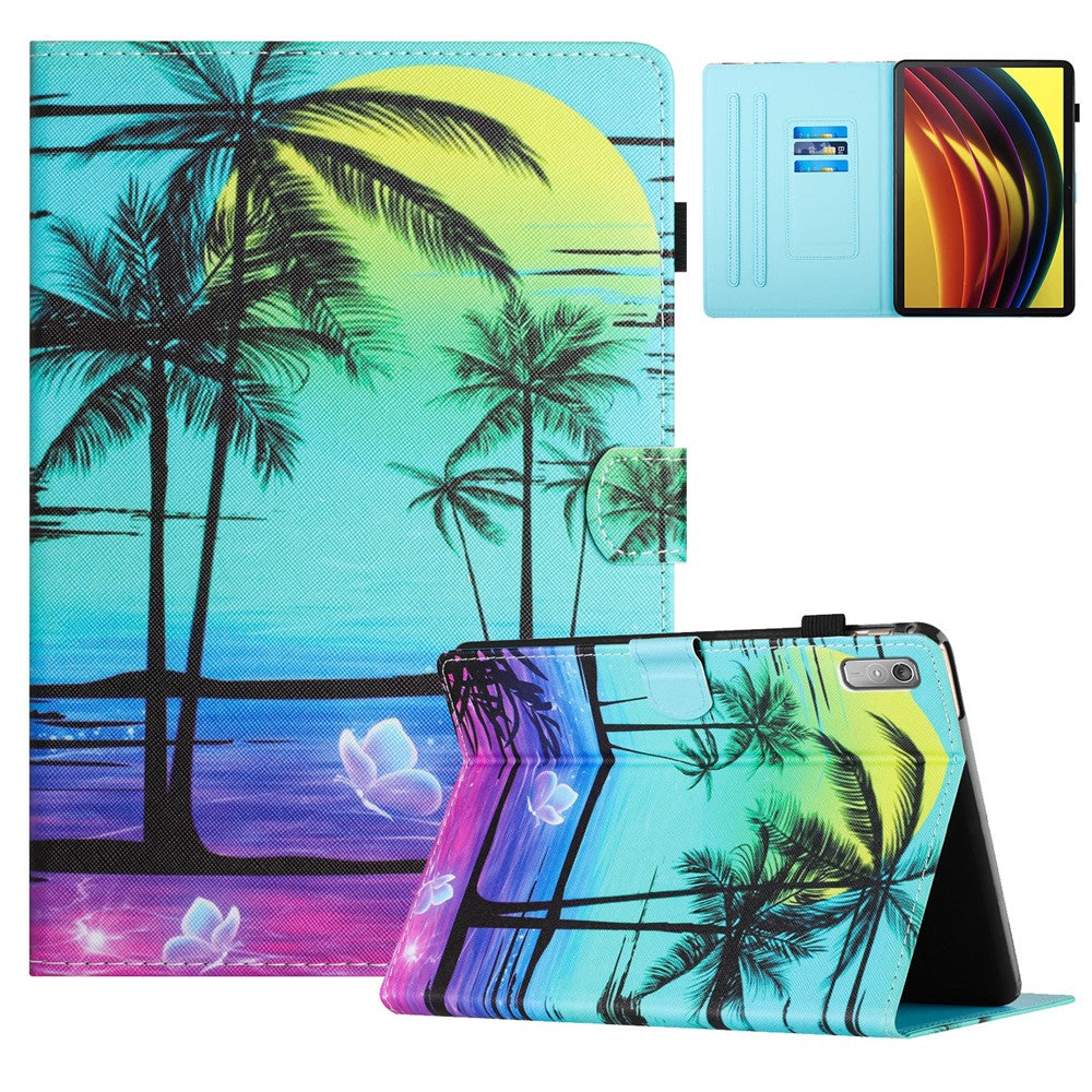 For Lenovo Tab P11 Gen 2 TB-350 Case Pattern Printing Leather Card Holder Tablet Cover - Coconut Tree