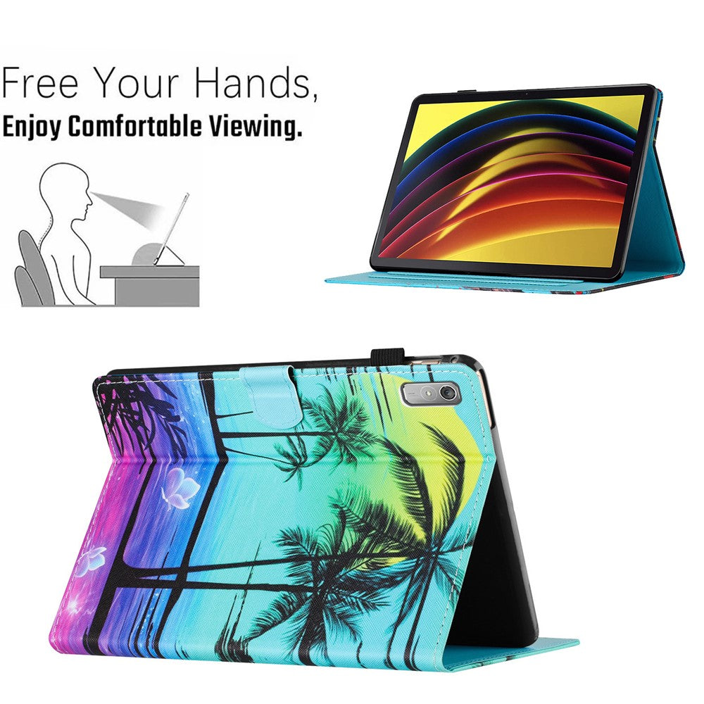 For Lenovo Tab P11 Gen 2 TB-350 Case Pattern Printing Leather Card Holder Tablet Cover - Coconut Tree
