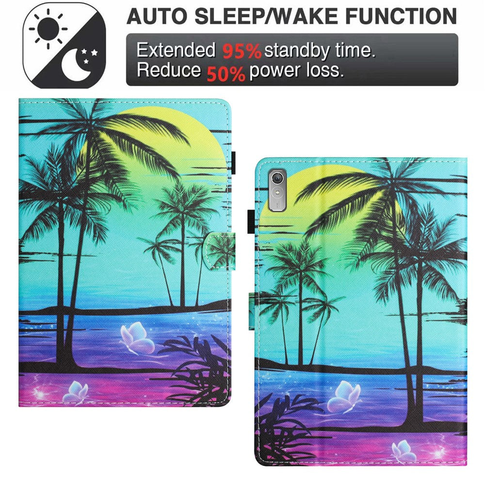 For Lenovo Tab P11 Gen 2 TB-350 Case Pattern Printing Leather Card Holder Tablet Cover - Coconut Tree