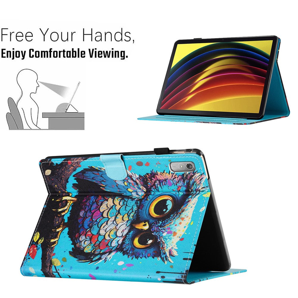 For Lenovo Tab P11 Gen 2 TB-350 Case Pattern Printing Leather Card Holder Tablet Cover - Owl