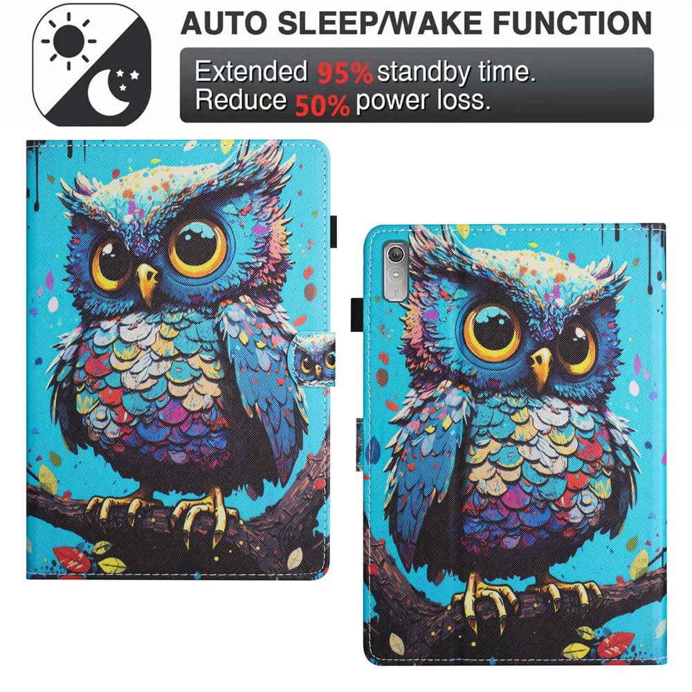 For Lenovo Tab P11 Gen 2 TB-350 Case Pattern Printing Leather Card Holder Tablet Cover - Owl