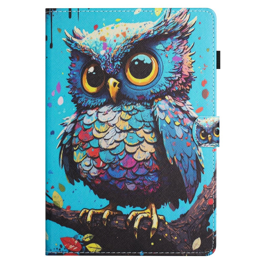 For Lenovo Tab P11 Gen 2 TB-350 Case Pattern Printing Leather Card Holder Tablet Cover - Owl