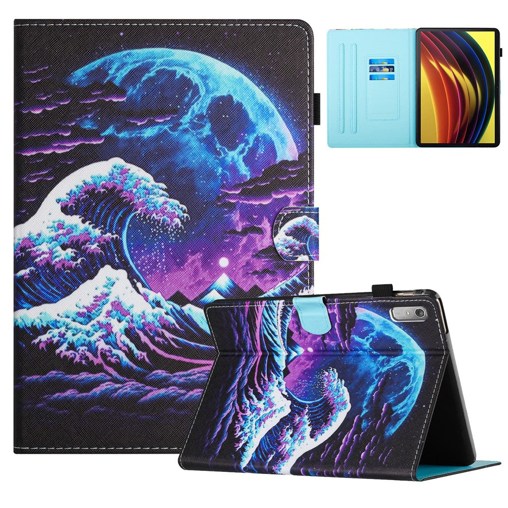 For Lenovo Tab P11 Gen 2 TB-350 Case Pattern Printing Leather Card Holder Tablet Cover - Sea Wave
