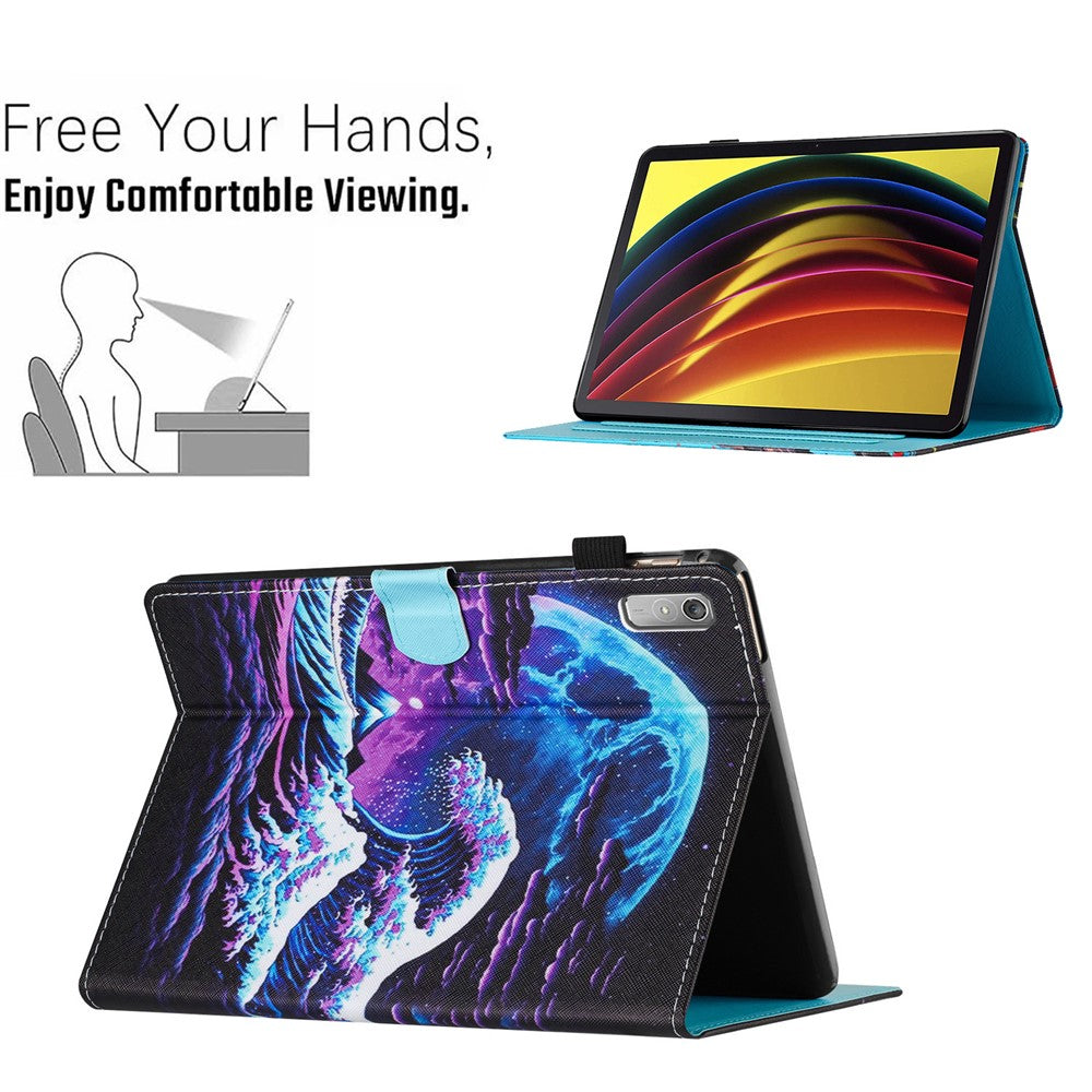 For Lenovo Tab P11 Gen 2 TB-350 Case Pattern Printing Leather Card Holder Tablet Cover - Sea Wave